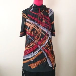 BCBGMAXAZRIA Black Fiery Print Blouse